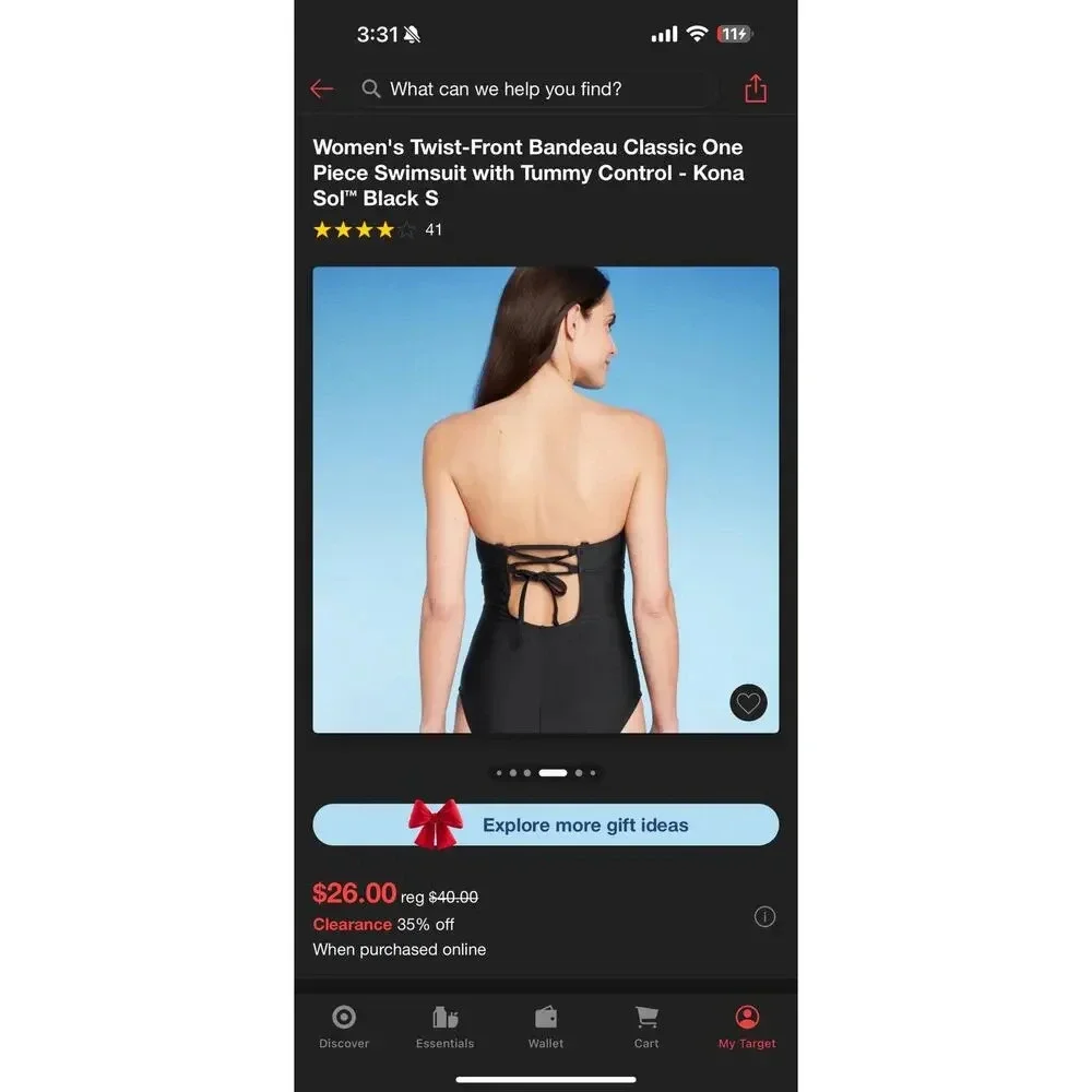 Kano Sol black Twist-Front Bandeau Classic 1 piece swimsuit with tummy control S